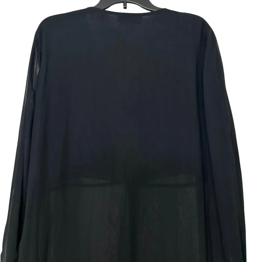 Y2K Sheer Black Beaded Duster Maxi Dress M Whimsigoth Indie Witchy Goth Overlay - Picture 11 of 13